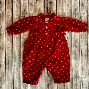 Baby Gap Long Romper Bodysuit corduroy Dark red and gold size 6 to 12 months